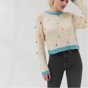 Kimchi Blue Urban Outfitters Polka Dot Pom Pom Crop Sweater